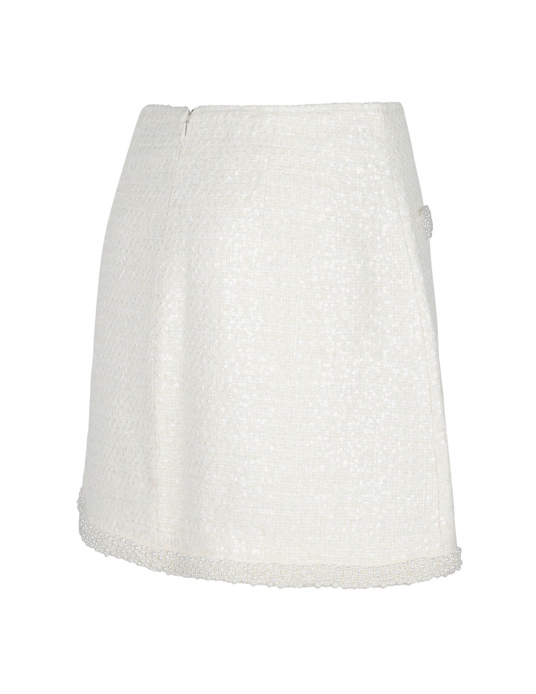 Cream boucle pearl trim mini skirt