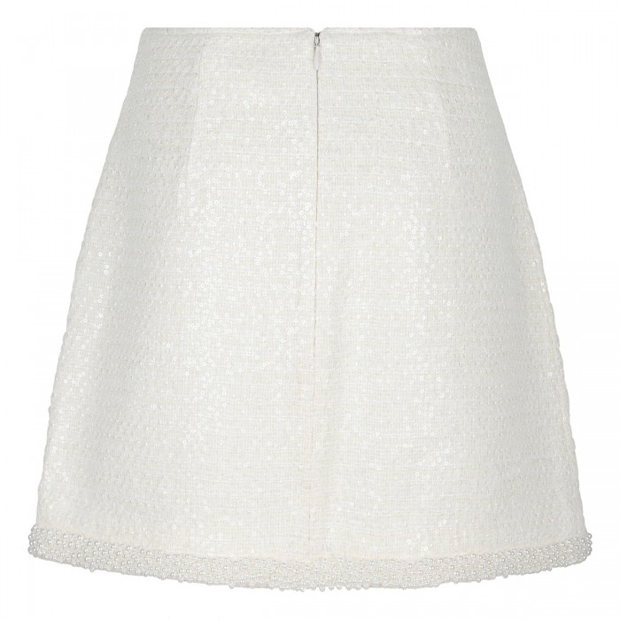 Cream boucle pearl trim mini skirt