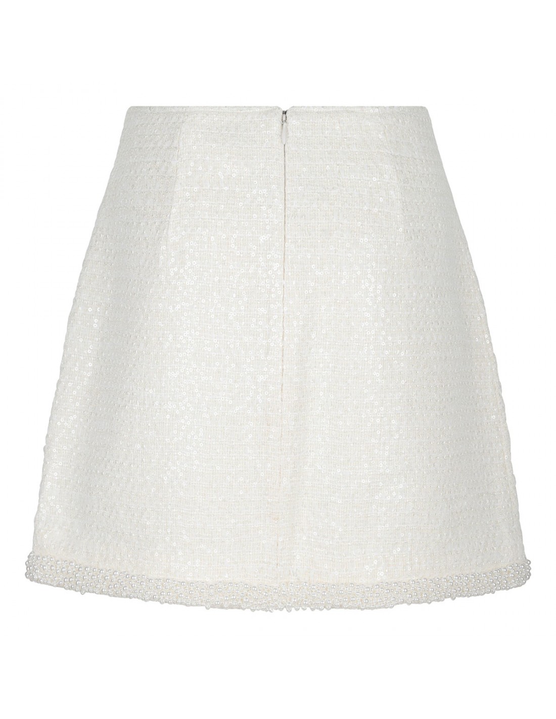 Cream boucle pearl trim mini skirt