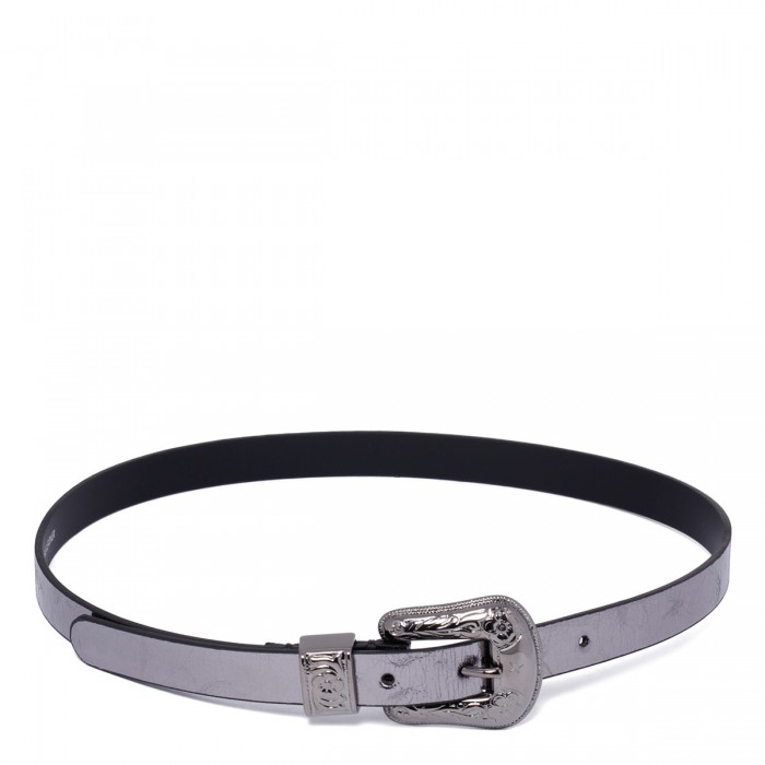 Metallic patent leather belt