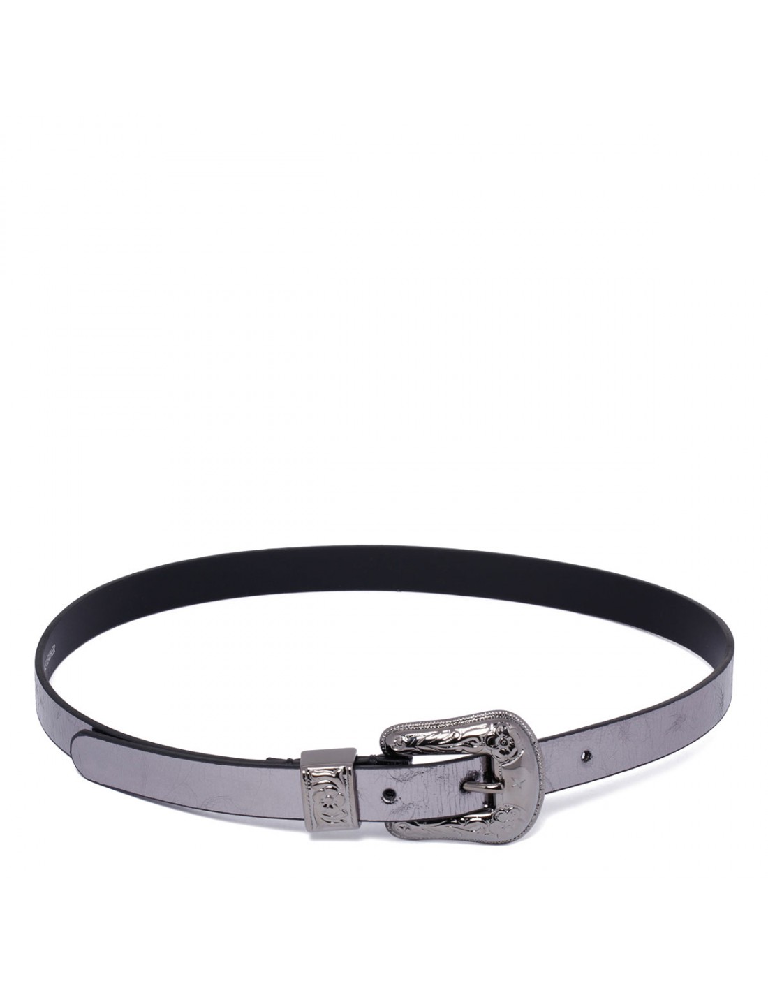 Metallic patent leather belt