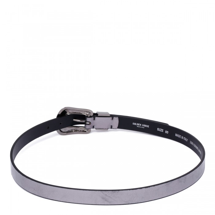 Metallic patent leather belt