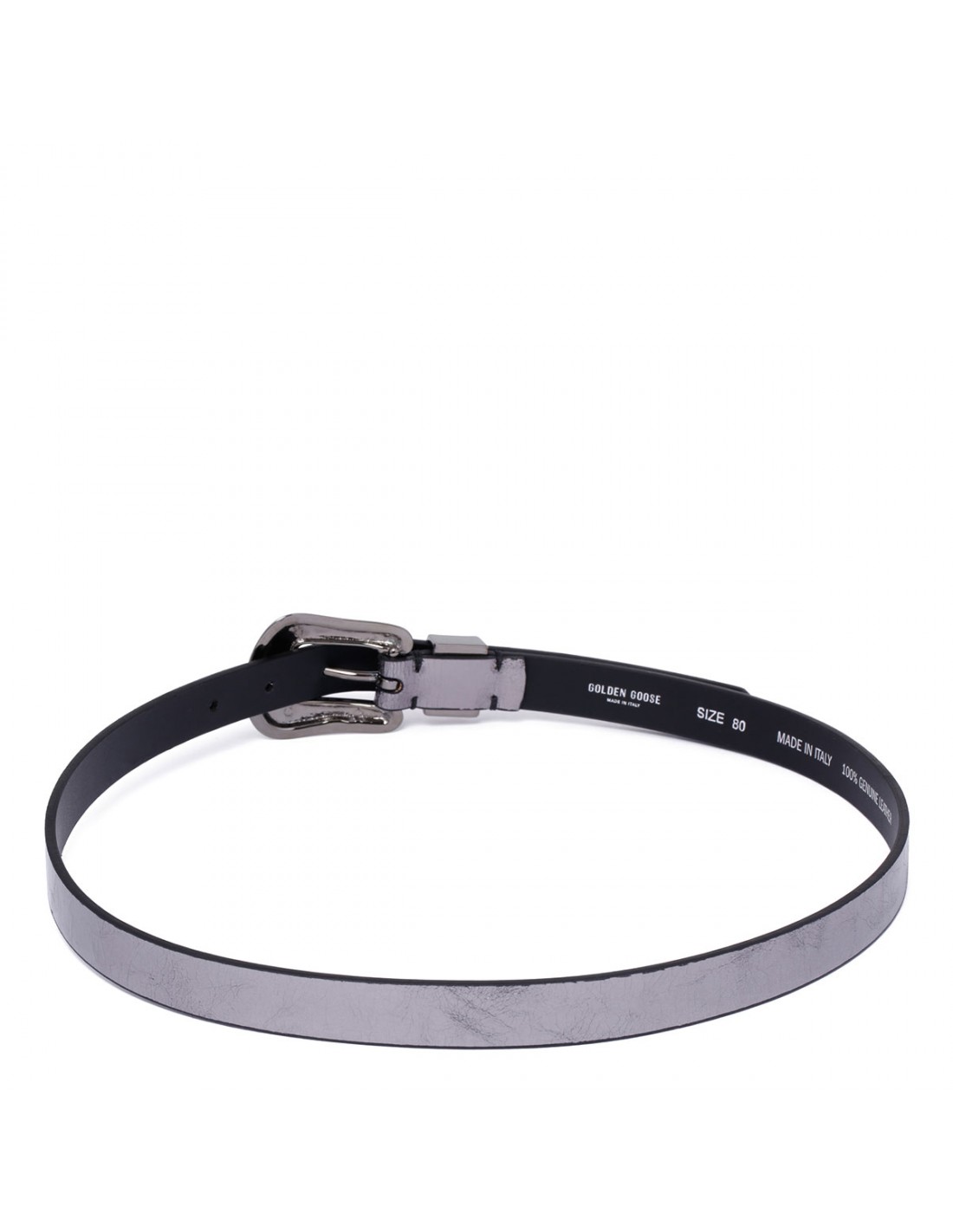 Metallic patent leather belt