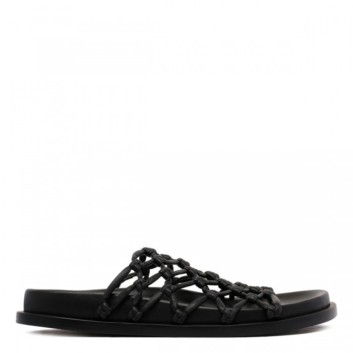 Black flat slide sandals