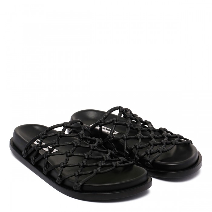 Black flat slide sandals