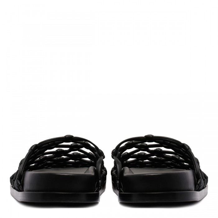 Black flat slide sandals