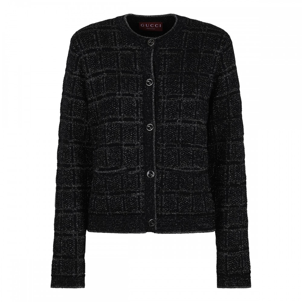 Wool and lamé jacquard cardigan