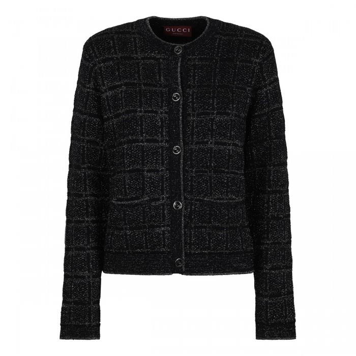 Wool and lamé jacquard cardigan