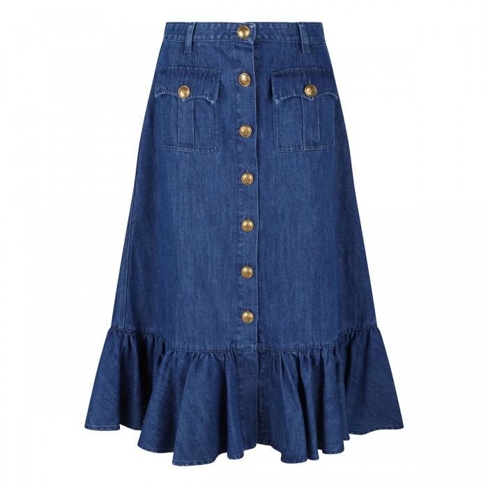 Blue denim midi skirt