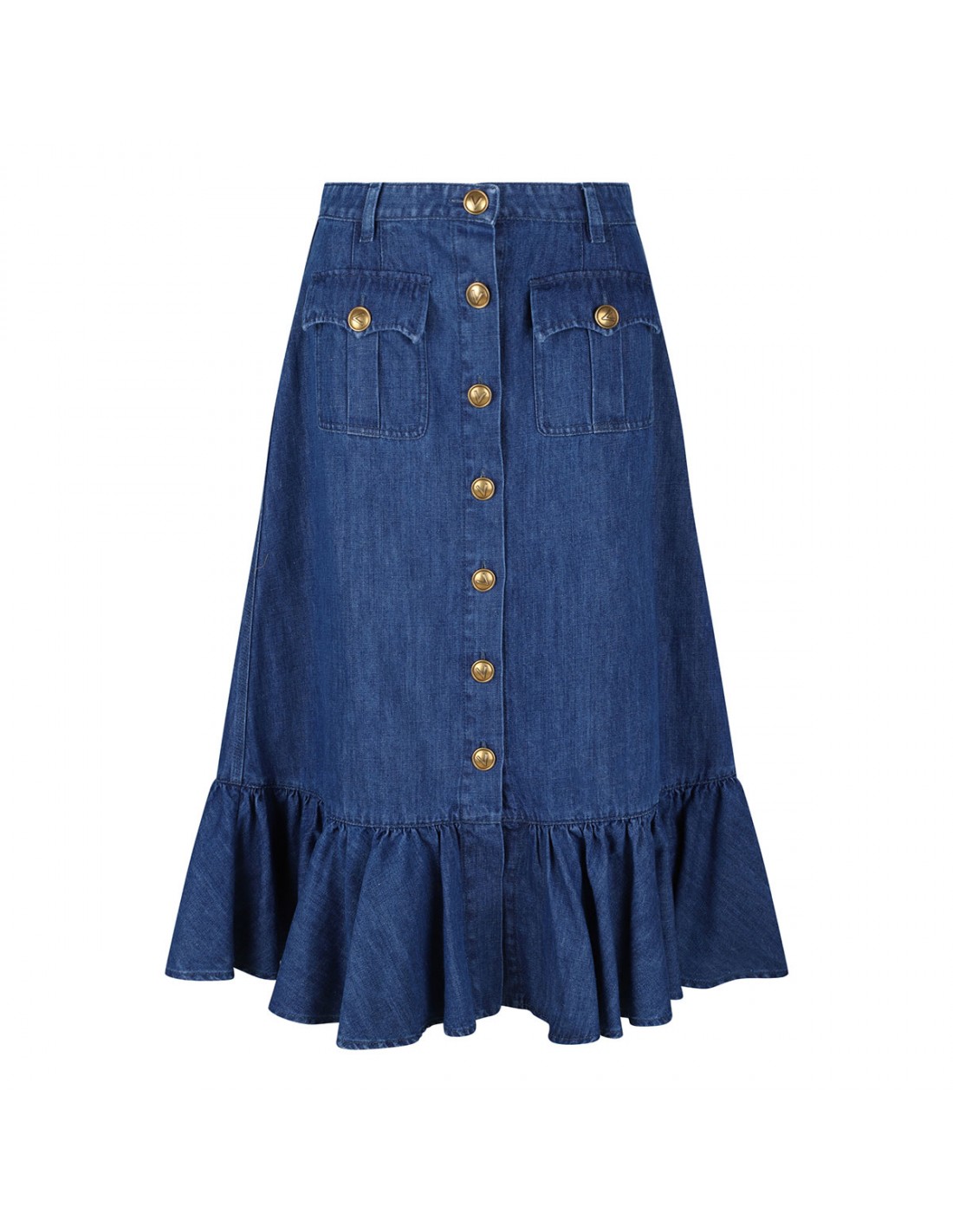 Blue denim midi skirt