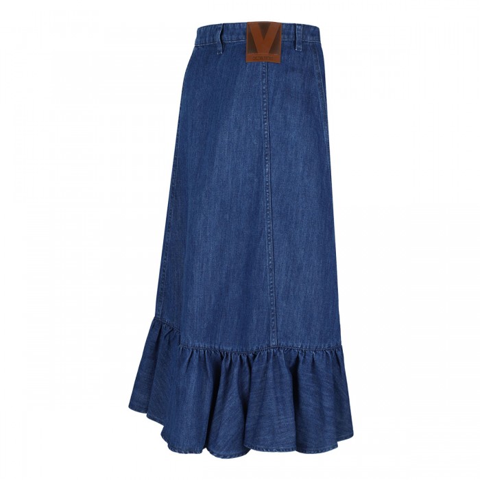 Blue denim midi skirt