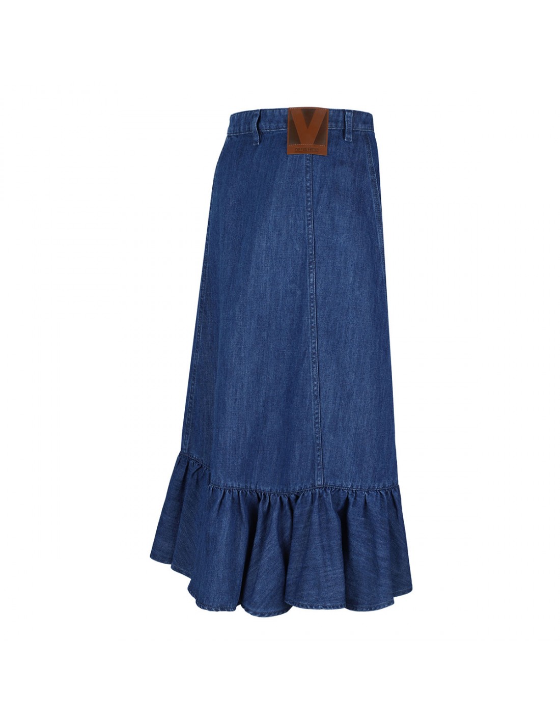 Blue denim midi skirt