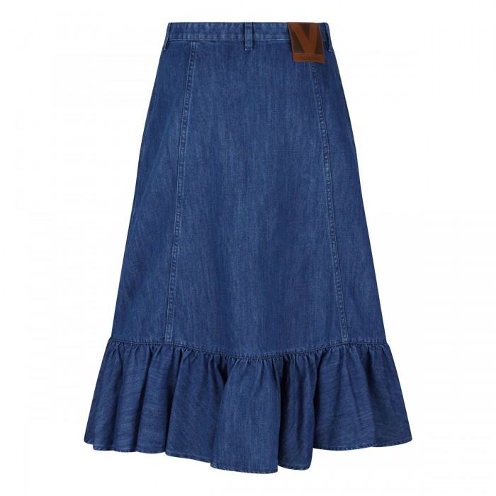 Blue denim midi skirt