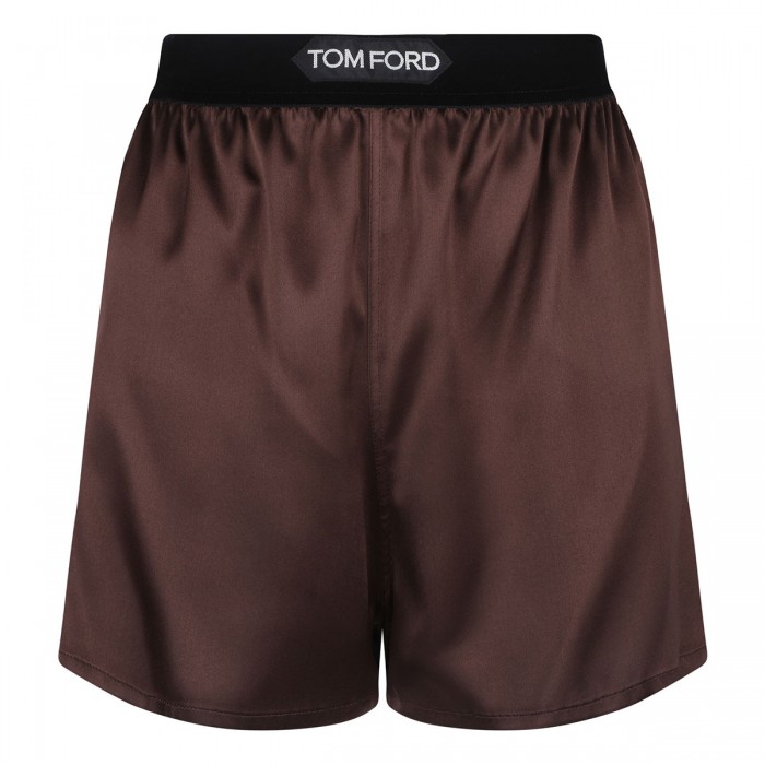 Dark brown silk satin boxer shorts