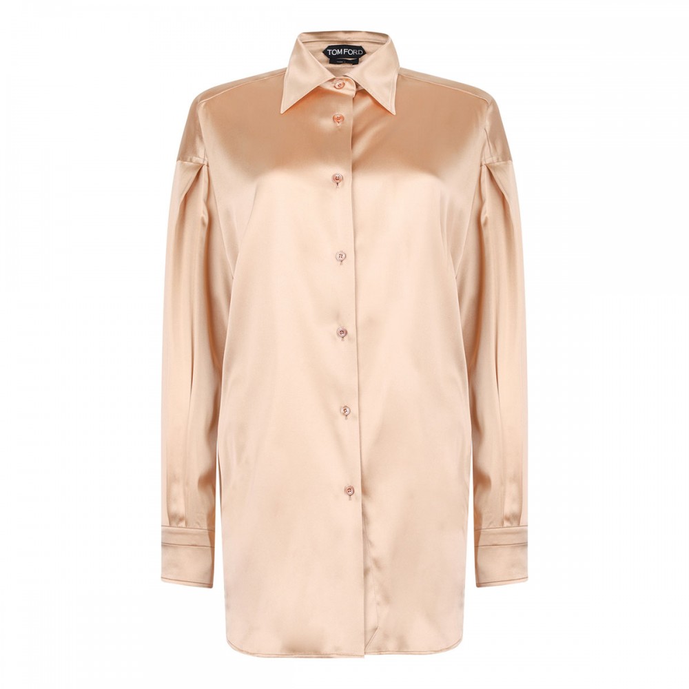 Stretch silk satin relaxed fit shirt