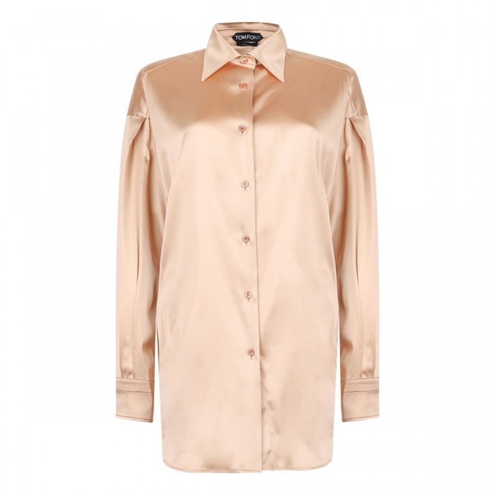 Stretch silk satin relaxed fit shirt