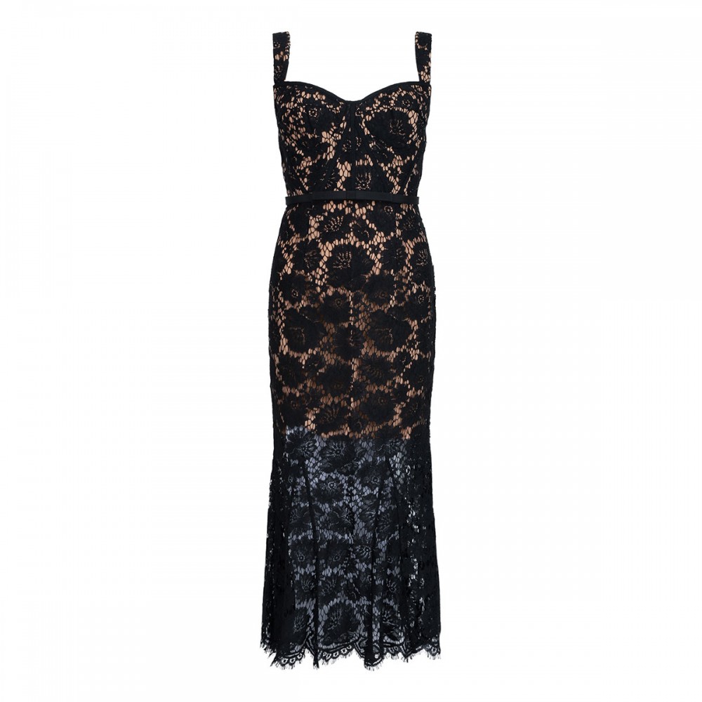 Black fine lace midi dress