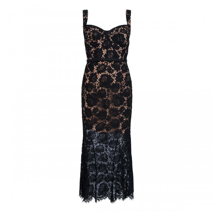 Black fine lace midi dress