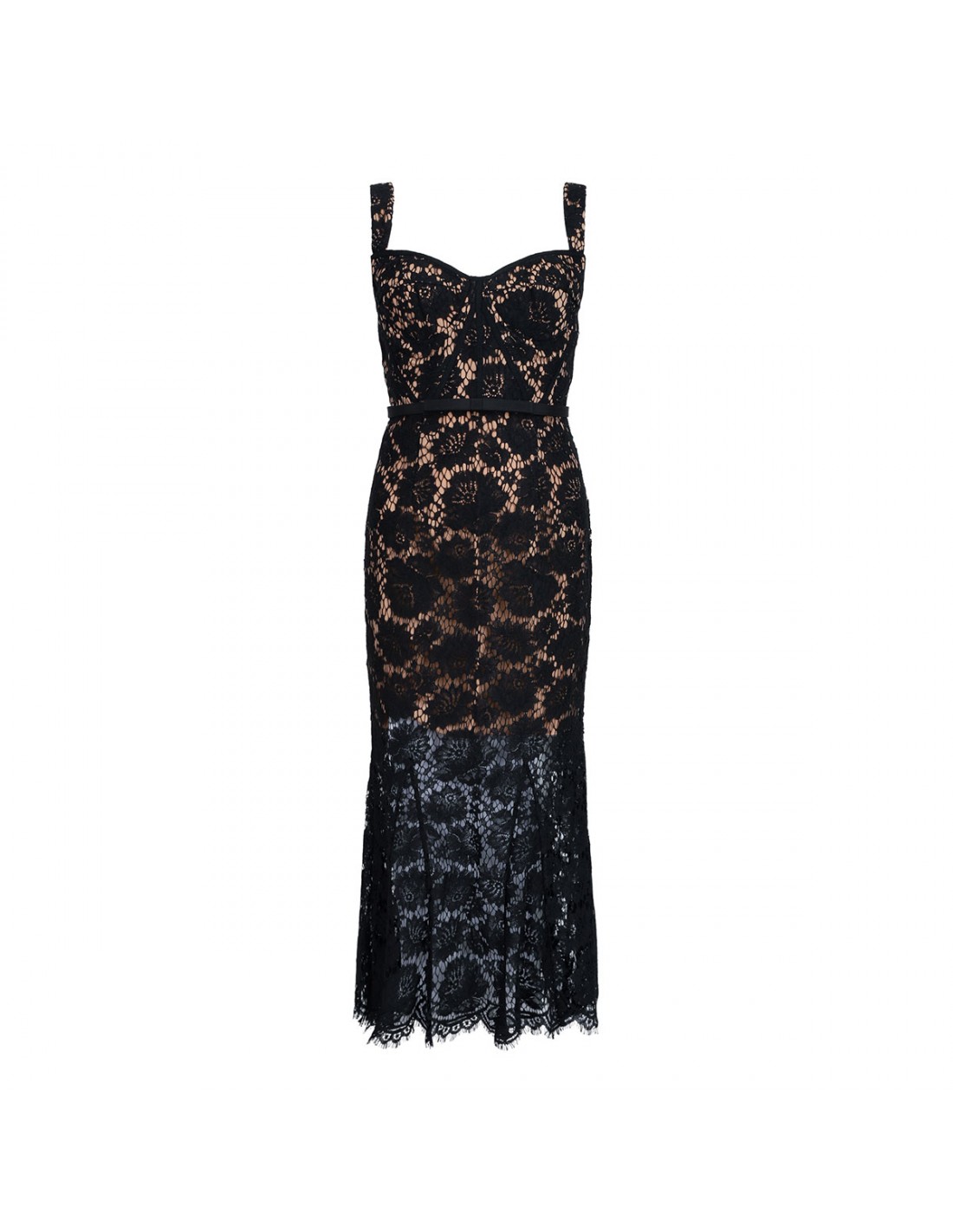 Black fine lace midi dress