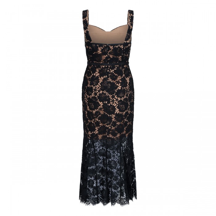 Black fine lace midi dress