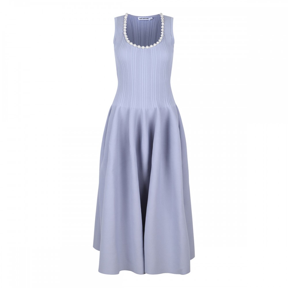 Blue ribbed knit diamante dress