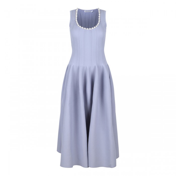 Blue ribbed knit diamante dress