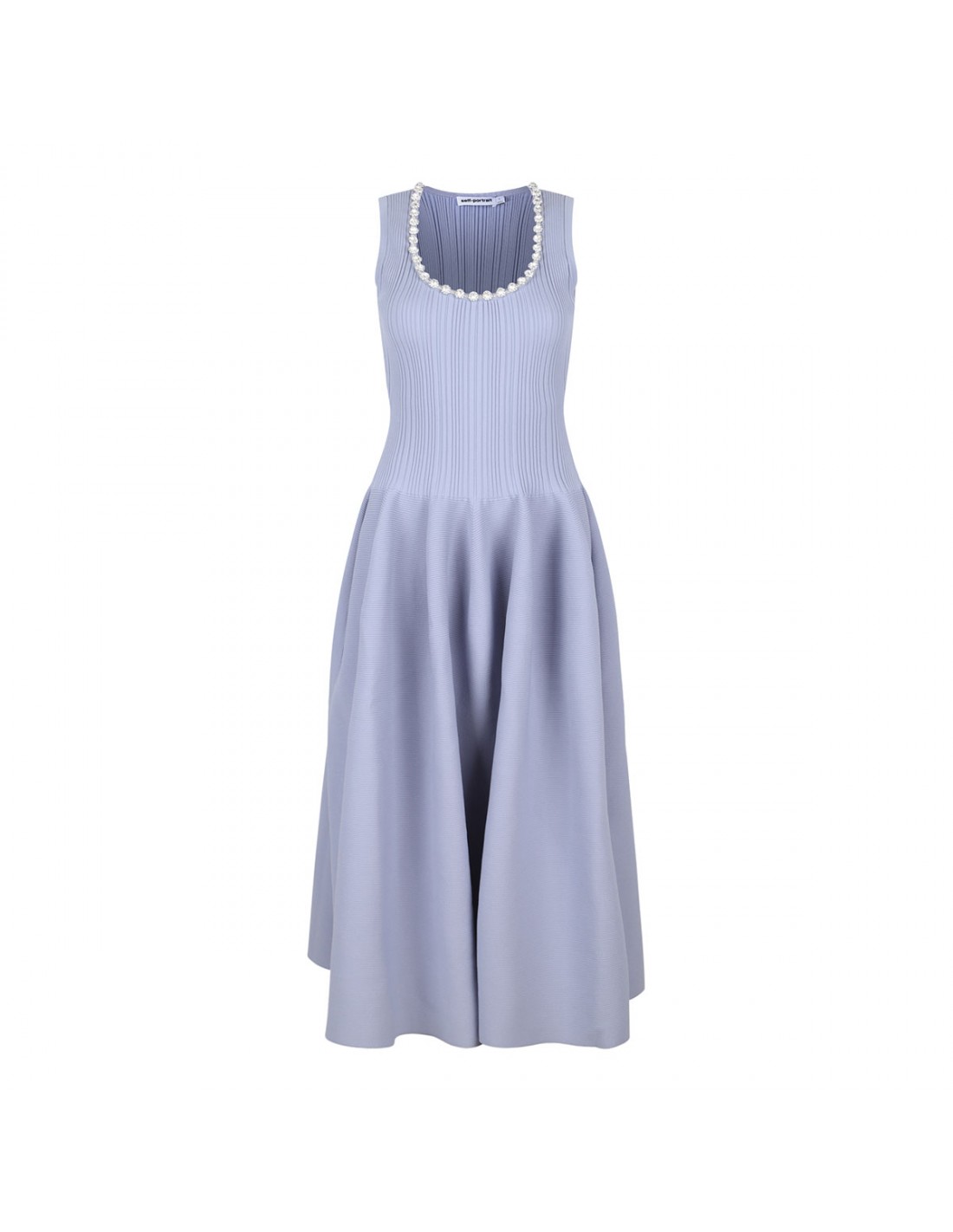 Blue ribbed knit diamante dress