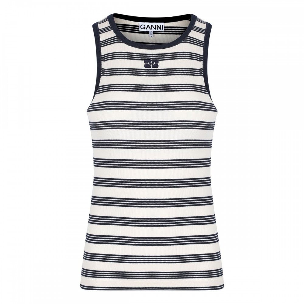 Striped ribbed cotton tank top