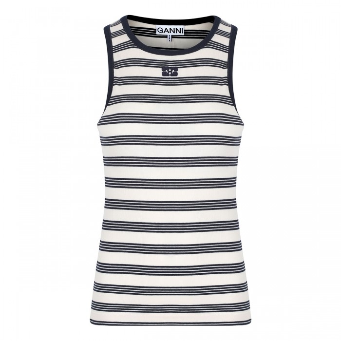 Striped ribbed cotton tank top