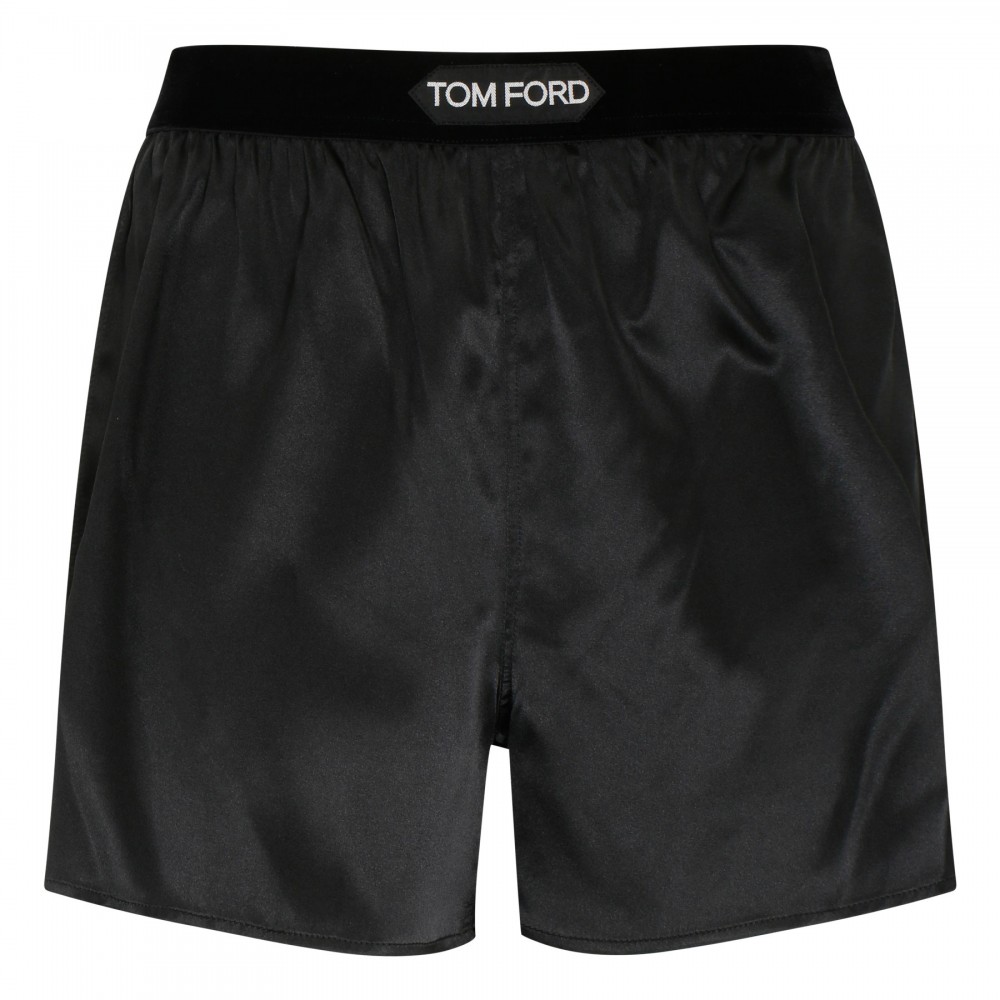 Black silk satin boxer shorts