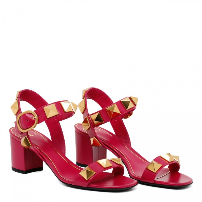 Roman stud strawberry pink leather sandals