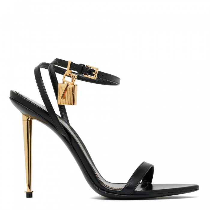 Padlock black leather sandals