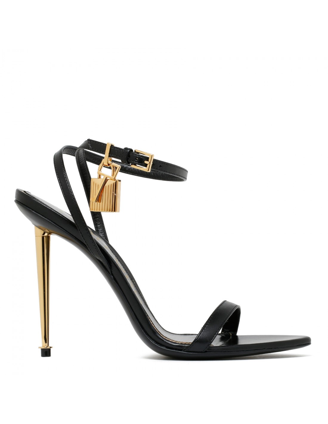 Padlock black leather sandals