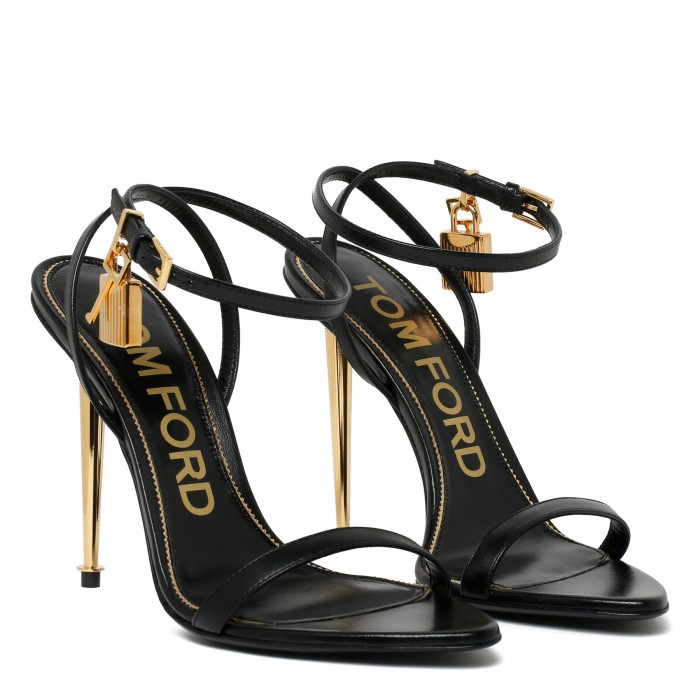 Padlock black leather sandals