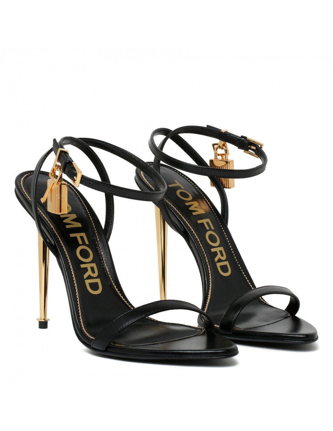 Padlock black leather sandals