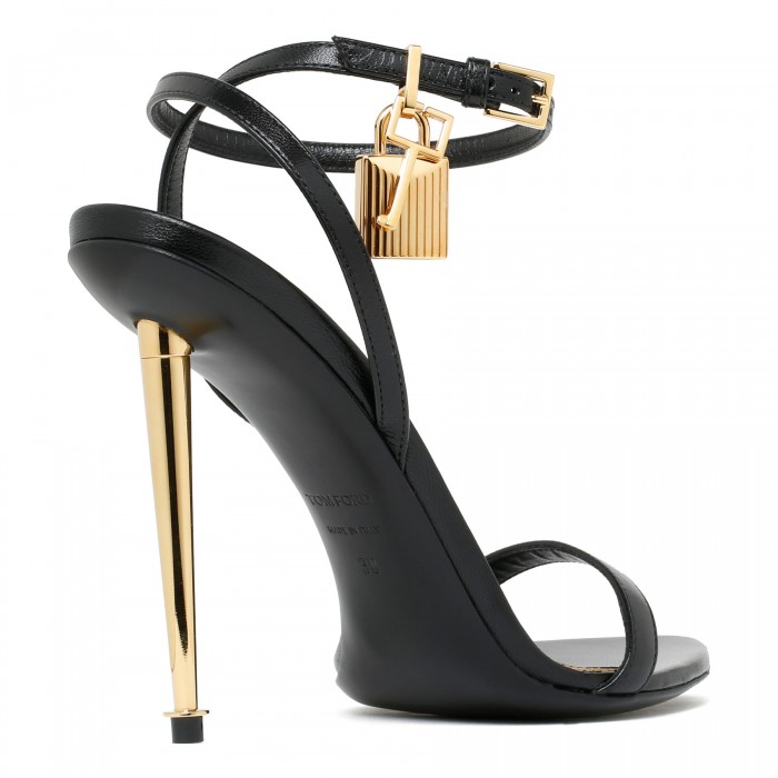 Padlock black leather sandals