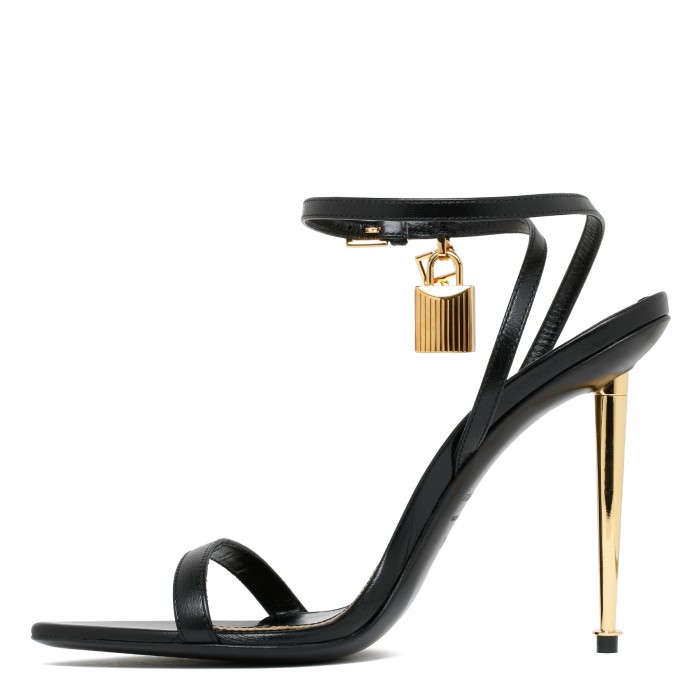 Padlock black leather sandals