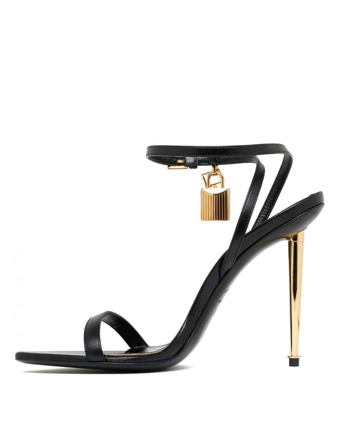 Padlock black leather sandals